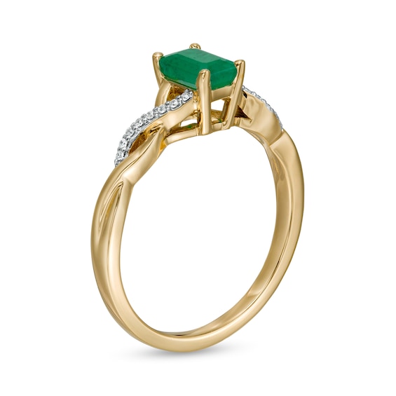 Emerald-Cut Emerald and 1/20 CT. T.w. Diamond Twist Shank Ring in 14K Gold
