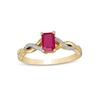 Thumbnail Image 0 of Emerald-Cut Ruby and 1/20 CT. T.W. Diamond Twist Shank Ring in 14K Gold