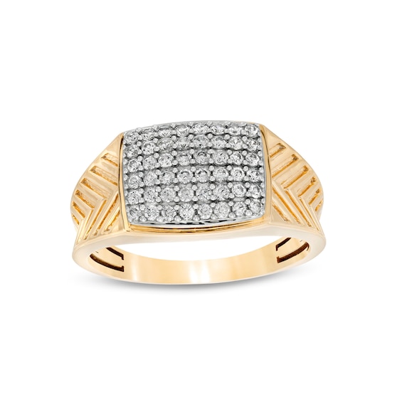 1/2 CT. T.w. Diamond Cushion-Top Etched Chevron Concave Shank Ring in 10K Gold