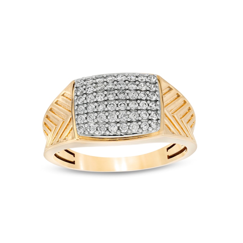 Main Image 1 of 1/2 CT. T.W. Diamond Cushion-Top Etched Chevron Concave Shank Ring in 10K Gold