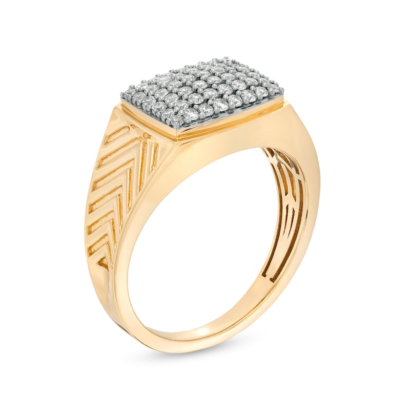 Main Image 2 of 1/2 CT. T.W. Diamond Cushion-Top Etched Chevron Concave Shank Ring in 10K Gold