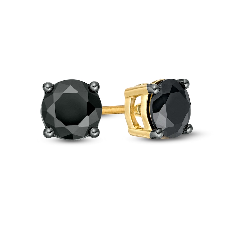 Men's 1-1/2 CT. T.W. Black Enhanced Diamond Solitaire Stud Earrings in 10K Gold