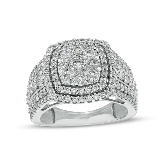 2 CT. T.w. Certified Composite Lab-Grown Diamond Double Cushion-Shaped Frame Ring in 14K White Gold (F/Si2)