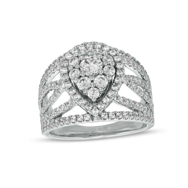 Main Image 1 of 1-1/2 CT. T.W.  Composite Lab-Grown Diamond Pear-Shaped Frame Ring in 14K White Gold (F/SI2)
