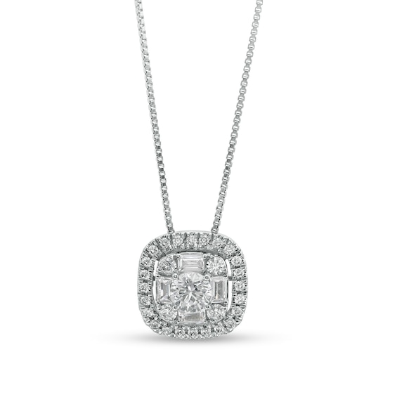 3/4 CT. T.w. Certified Cushion Lab-Grown Multi-Diamond Frame Pendant in 14K White Gold (F/Si2)