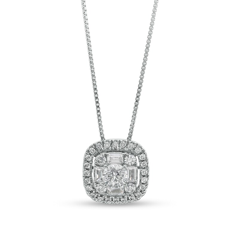 Main Image 1 of 3/4 CT. T.W. Certified Cushion Lab-Grown Multi-Diamond Frame Pendant in 14K White Gold (F/SI2)