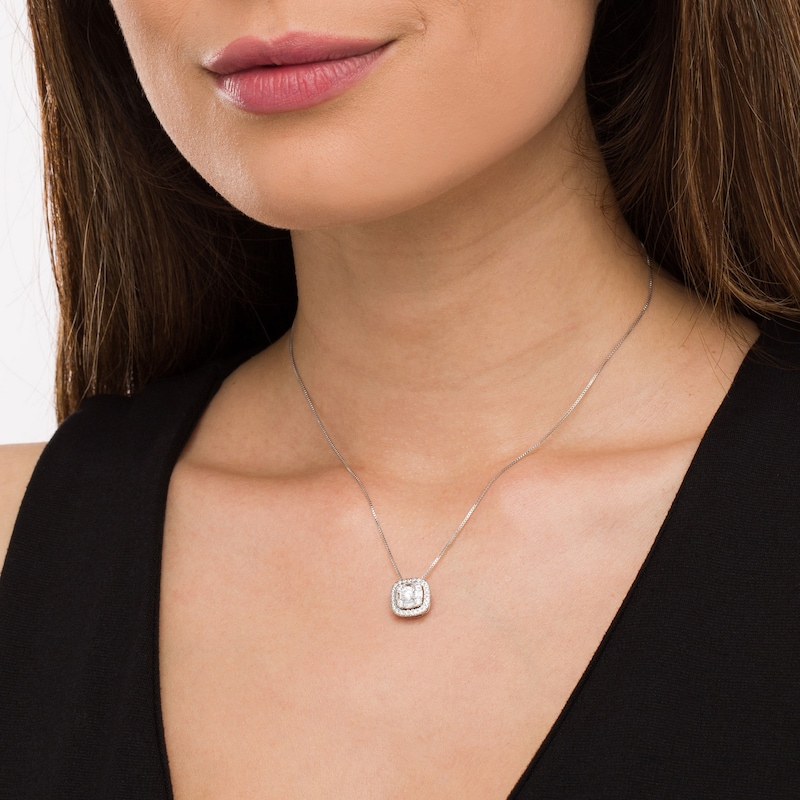 Main Image 2 of 3/4 CT. T.W. Certified Cushion Lab-Grown Multi-Diamond Frame Pendant in 14K White Gold (F/SI2)