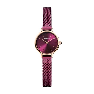 Ladies\' Bering Classic Purple Rose-Tone IP Mesh Watch and Bracelet Box Set  (Model: 11022-969GH1) | Zales