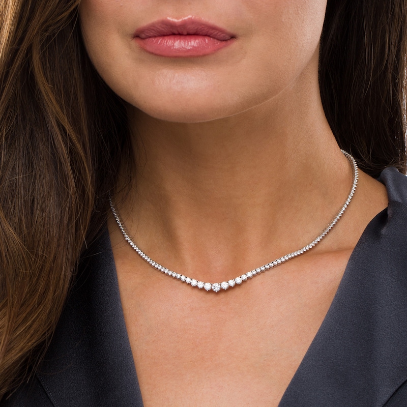 Main Image 2 of 6 CT. T.W. Certified Lab-Grown Diamond Graduated Necklace in 14K White Gold (F/SI2) – 16"