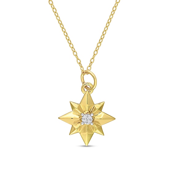 Diamond Accent North Star Pendant in Sterling Silver with Yellow ...