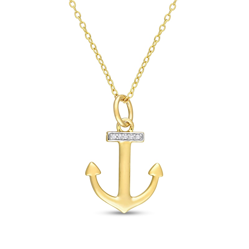 Main Image 1 of Diamond Accent Anchor Pendant in Sterling Silver with Yellow Rhodium