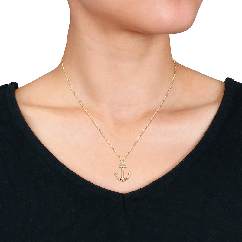 Main Image 2 of Diamond Accent Anchor Pendant in Sterling Silver with Yellow Rhodium
