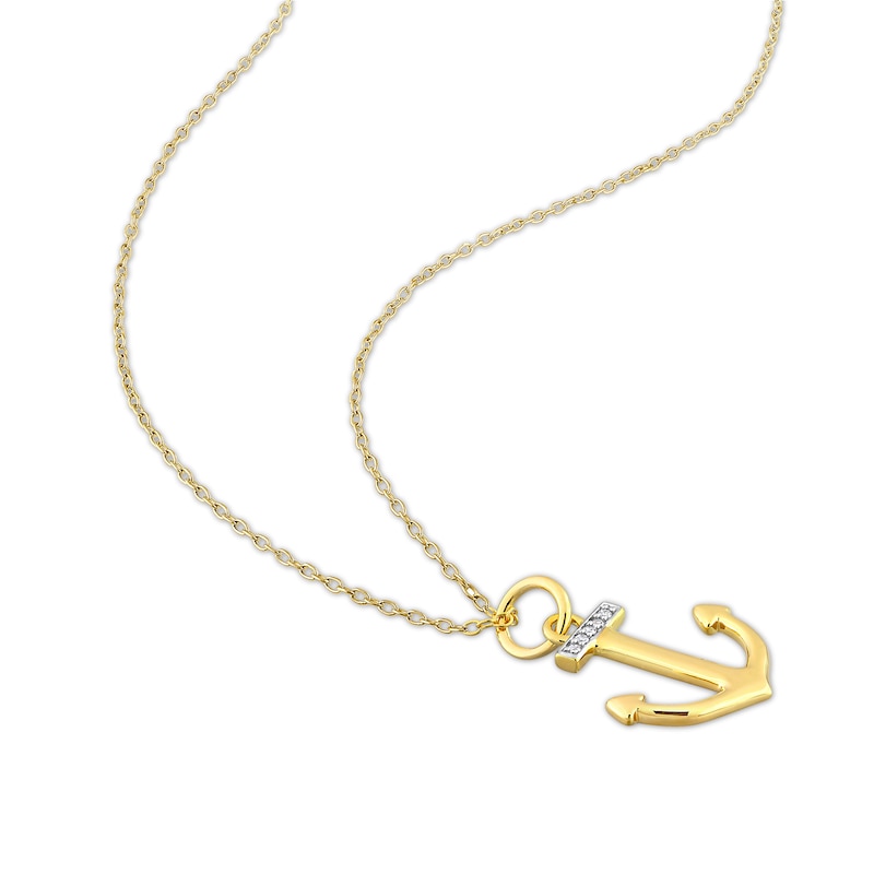 Main Image 3 of Diamond Accent Anchor Pendant in Sterling Silver with Yellow Rhodium