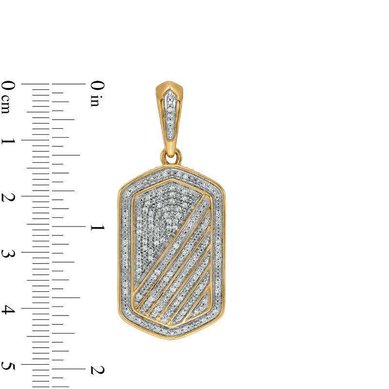 Main Image 2 of 3/4 CT. T.W. Diamond Frame Slant Striped Dog Tag Necklace Charm in 10K Gold