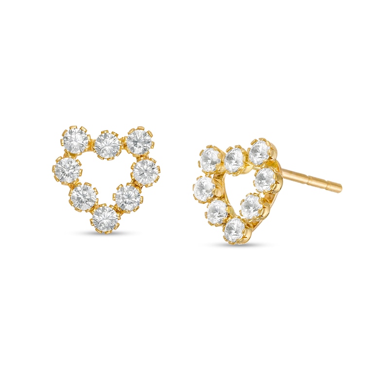 Child's Cubic Zirconia Heart Outline Stud Earrings in 14K Gold