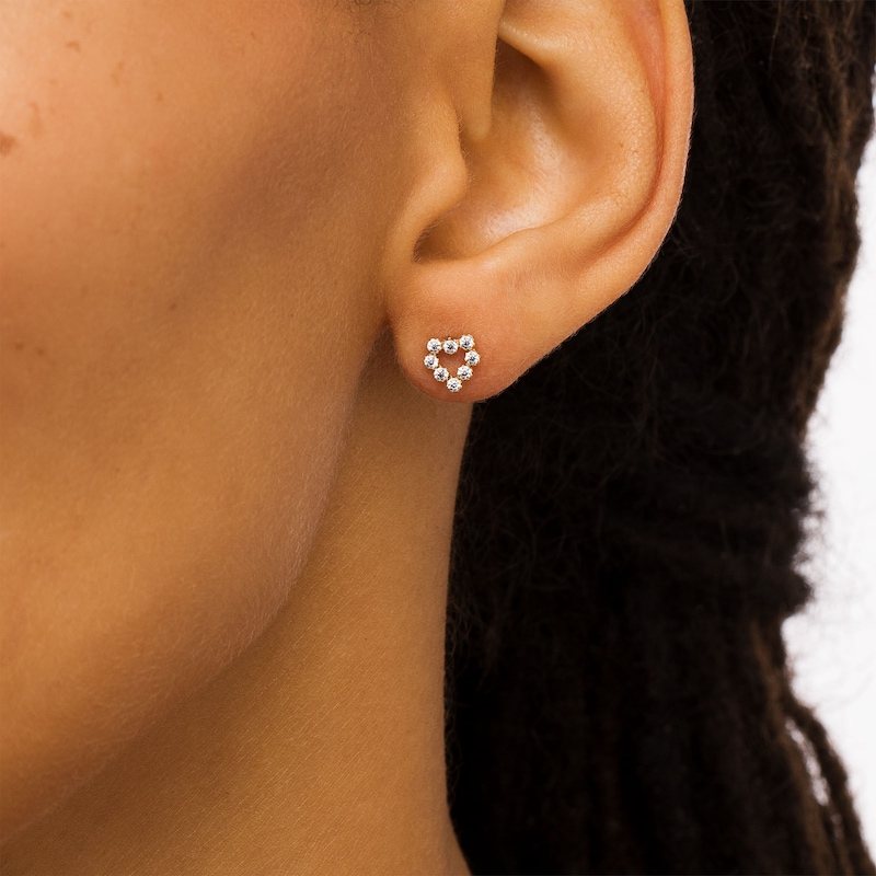 Child's Cubic Zirconia Heart Outline Stud Earrings in 14K Gold