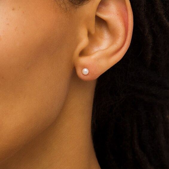 Child's 4.0mm Button Freshwater Cultured Pearl and Cubic Zirconia Two Pair Stud Earrings Set in 14K Gold