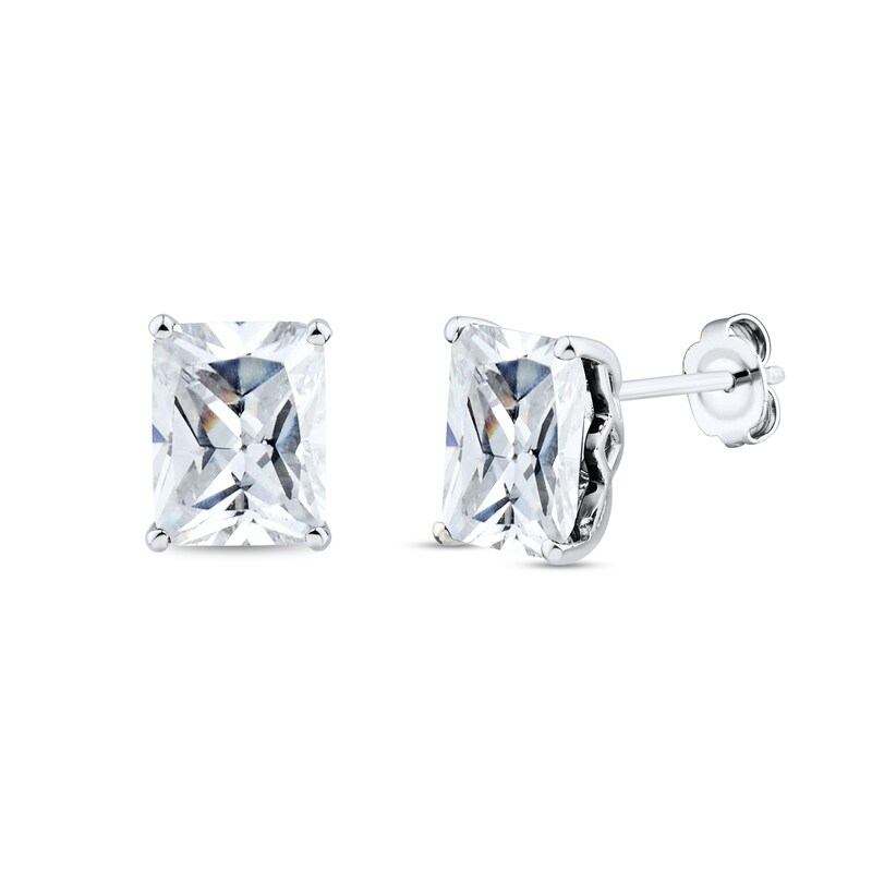 Main Image 1 of Emerald-Cut White Lab-Created Sapphire Solitaire Stud Earrings in Sterling Silver
