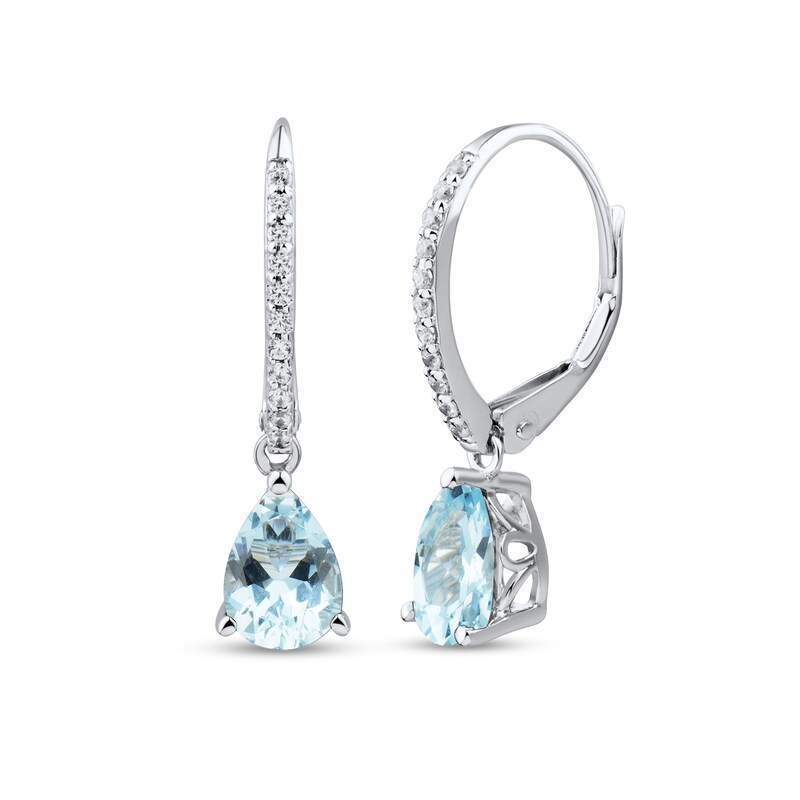 Main Image 1 of Pear-Shaped Faceted Aquamarine and 1/10 CT. T.W. Diamond Drop Earrings in 10K White Gold