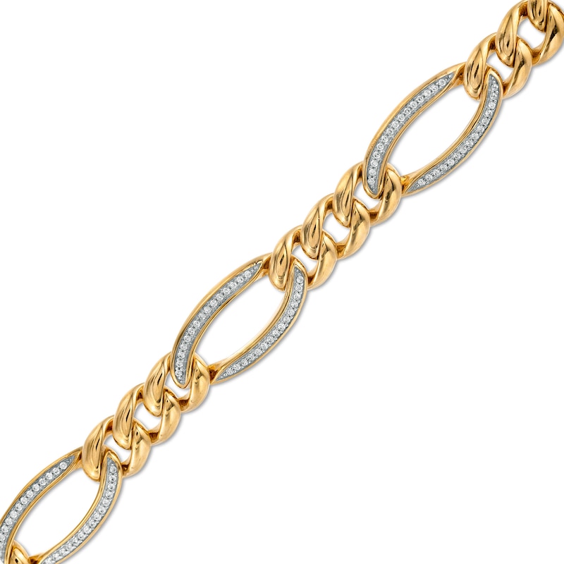 Main Image 1 of Men's 1/2 CT. T.W. Diamond Figaro Chain Bracelet in 10K Gold - 8.5"