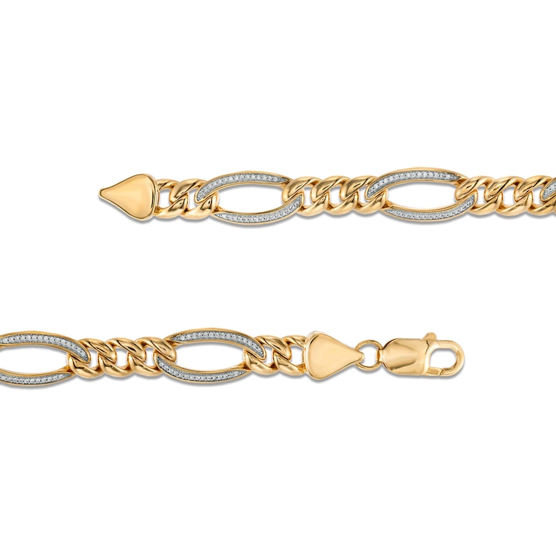 Main Image 2 of Men's 1/2 CT. T.W. Diamond Figaro Chain Bracelet in 10K Gold - 8.5"