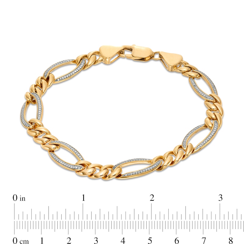 Main Image 3 of Men's 1/2 CT. T.W. Diamond Figaro Chain Bracelet in 10K Gold - 8.5"