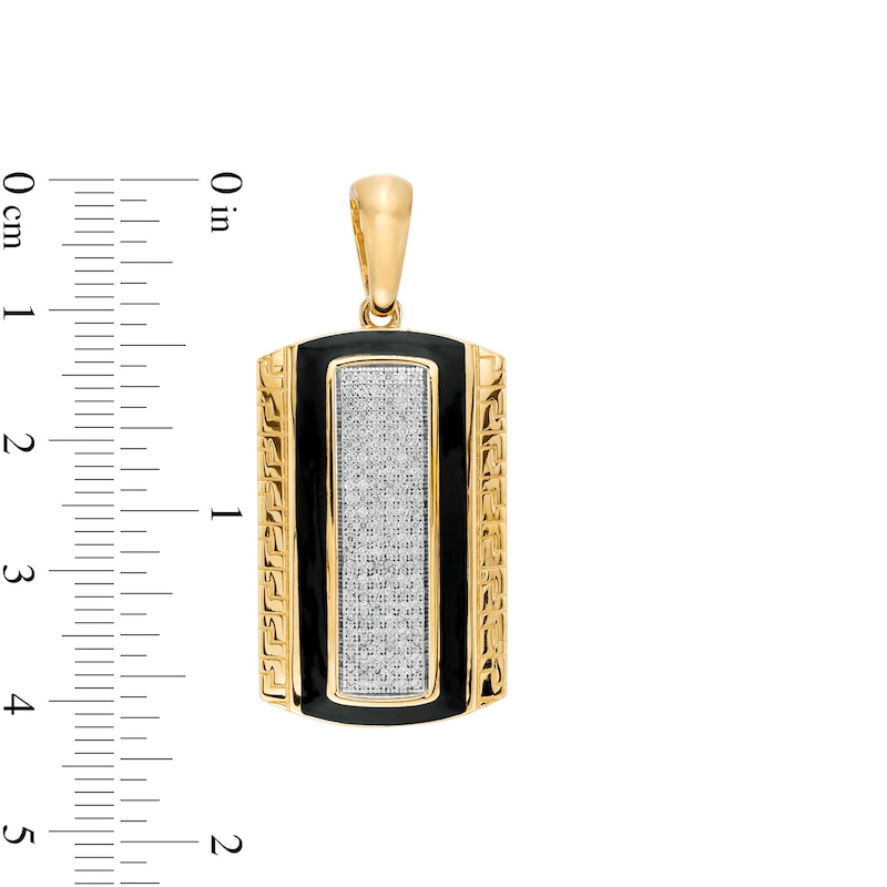 Main Image 2 of 1/3 CT. T.W. Diamond Rectangular Frame with Greek Key Border Dog Tag Necklace Charm in 10K Gold and Black Ceramic
