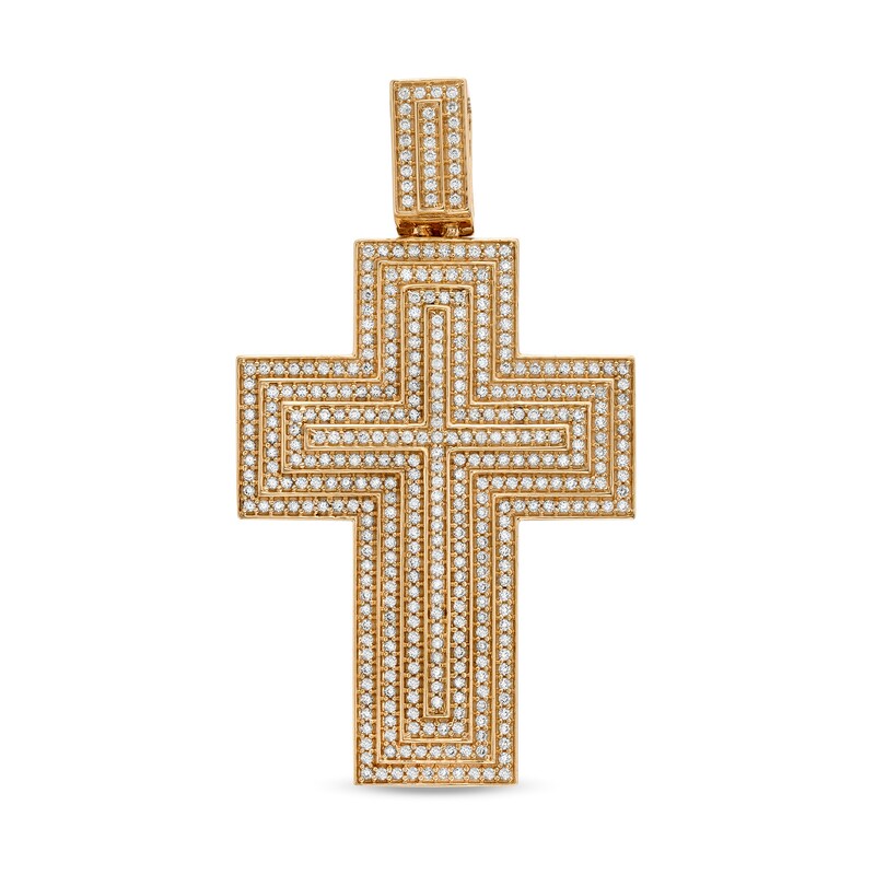Main Image 1 of Men's 1-1/4 CT. T.W. Diamond Four-Tier Bold Cross Necklace Charm in 10K Gold