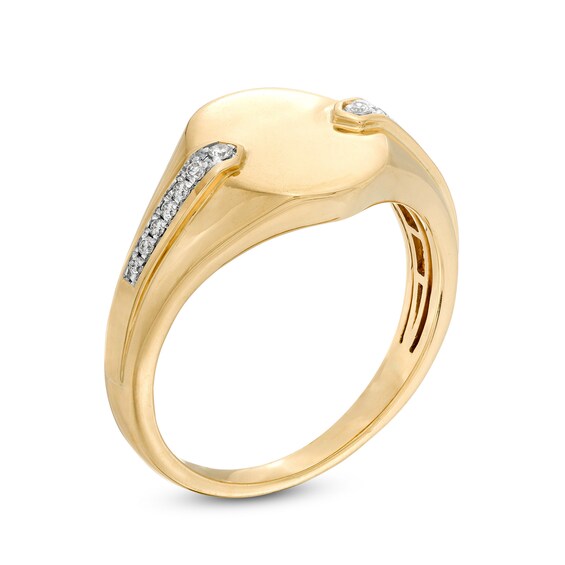 1/10 CT. T.w. Diamond Chevron Shank Overlay Oval Signet Ring in 10K Gold