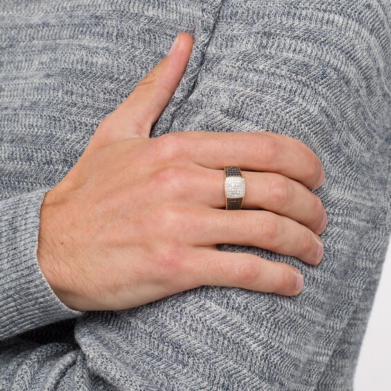 Men's 1-1/8 CT. T.w. Cushion Composite Black Enhanced and White Diamond Multi-Row Ring in 10K Gold