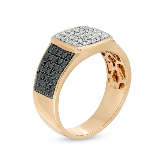 Men's 1-1/8 CT. T.w. Cushion Composite Black Enhanced and White Diamond Multi-Row Ring in 10K Gold