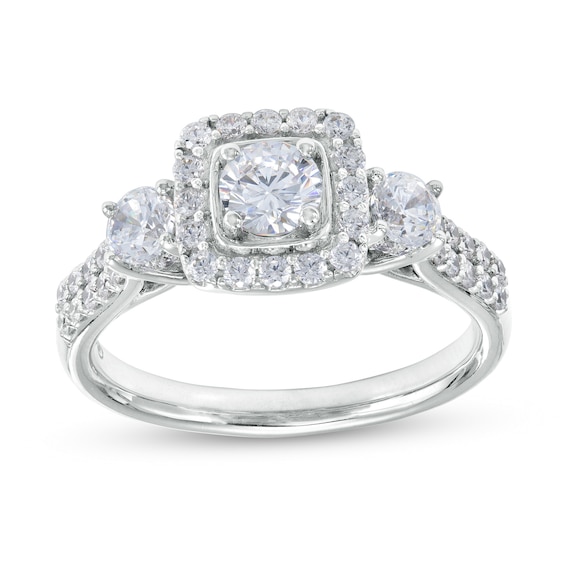 1-1/6 CT. T.w. Diamond Past Present FutureÂ® Cushion-Shaped Frame Double Row Engagement Ring in 14K White Gold