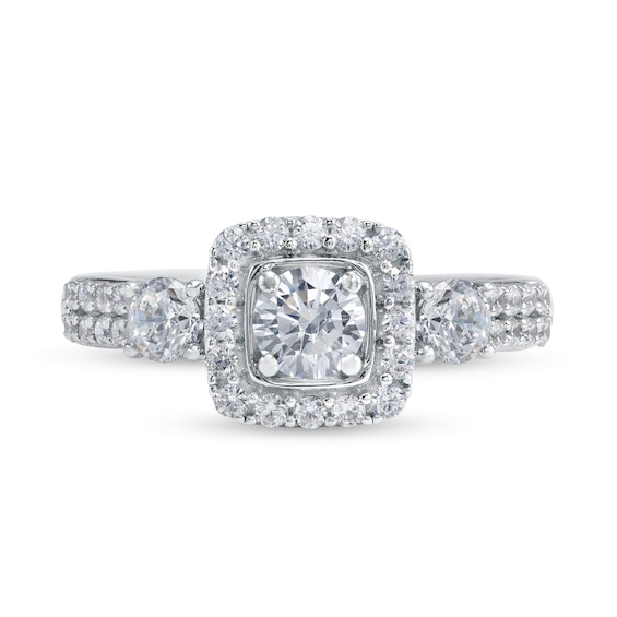 1-1/6 CT. T.w. Diamond Past Present FutureÂ® Cushion-Shaped Frame Double Row Engagement Ring in 14K White Gold