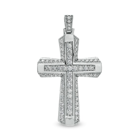 3 CT. T.w. Certified Lab-Grown Diamond Border Flared Cross Necklace Charm in 14K White Gold (F/Si2)