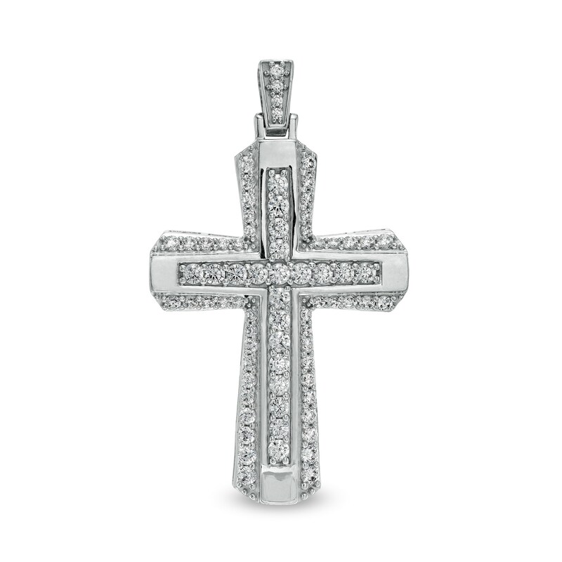 Main Image 1 of 3 CT. T.W. Certified Lab-Grown Diamond Border Flared Cross Necklace Charm in 14K White Gold (F/SI2)