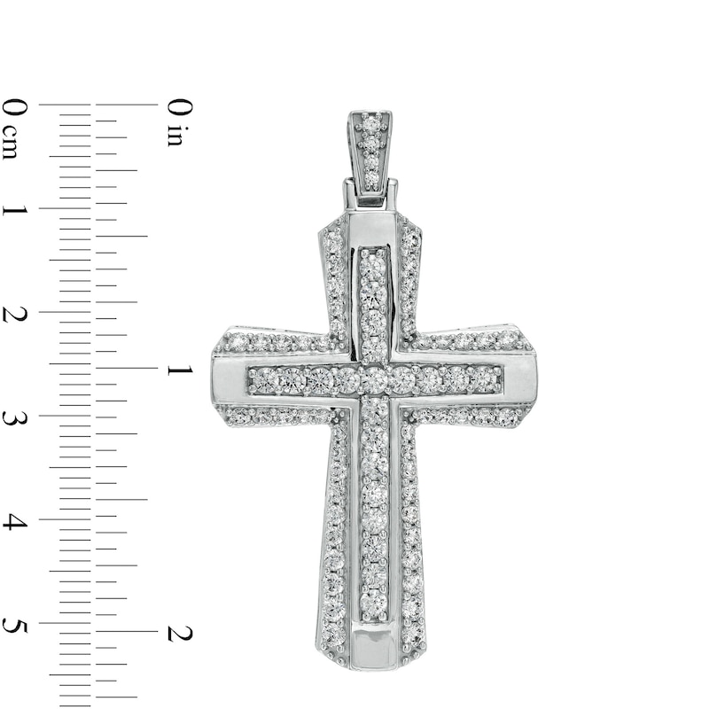 Main Image 2 of 3 CT. T.W. Certified Lab-Grown Diamond Border Flared Cross Necklace Charm in 14K White Gold (F/SI2)