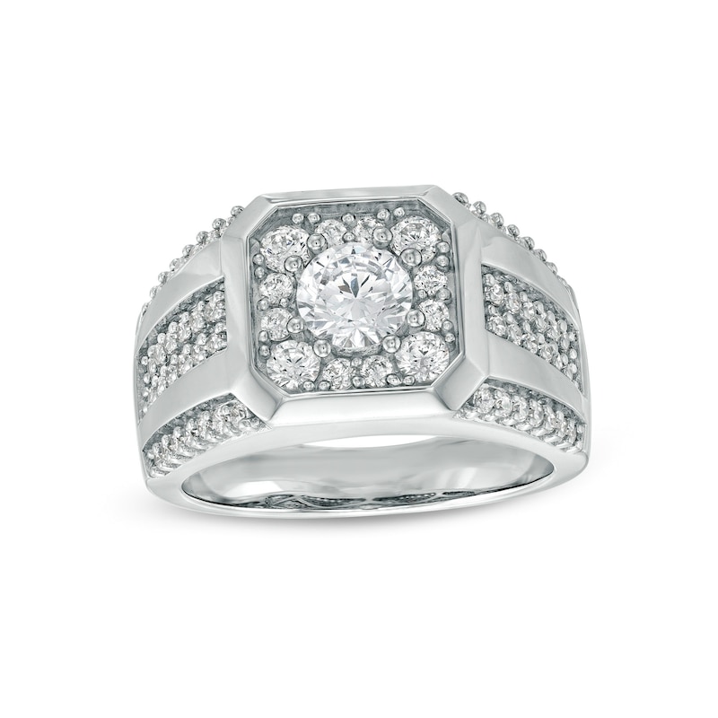 Men's 1-3/4 CT. T.W. Certified Lab-Created Diamond Octagonal Frame Multi-Row Ring in 14K White Gold (F/SI2)