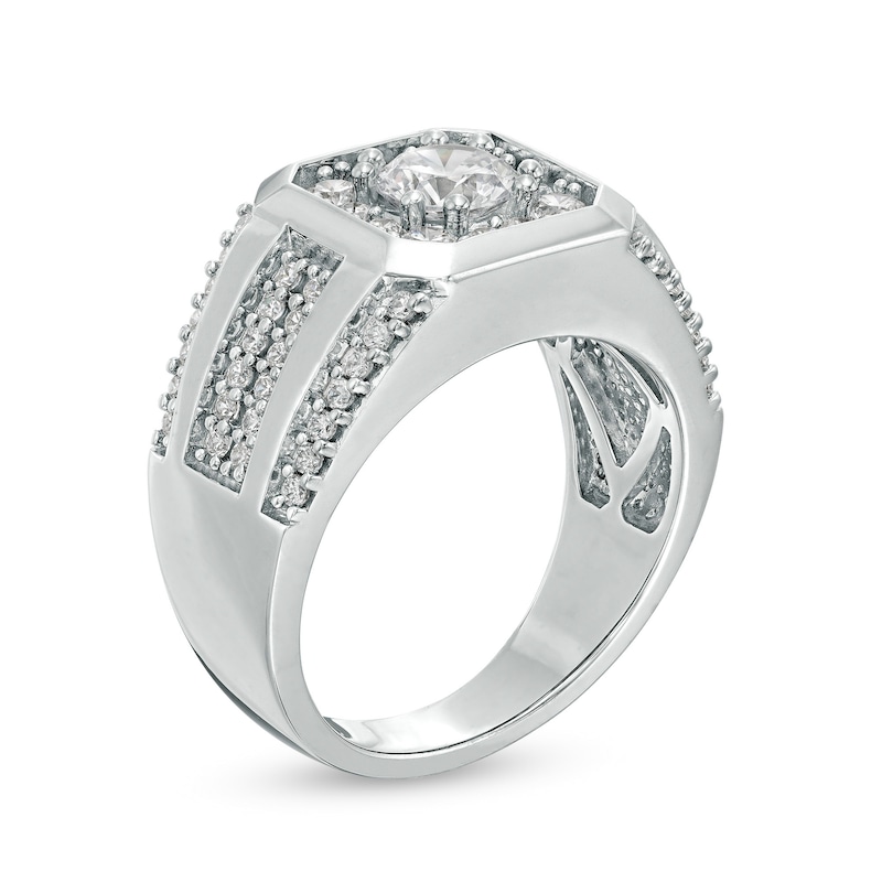 Men's 1-3/4 CT. T.W. Certified Lab-Created Diamond Octagonal Frame Multi-Row Ring in 14K White Gold (F/SI2)