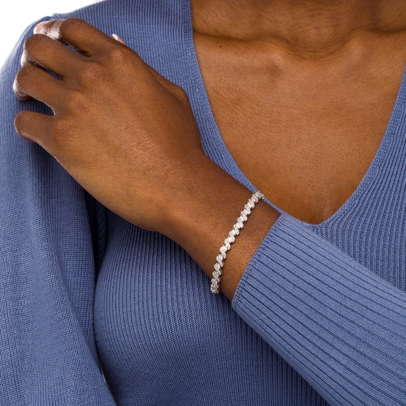 Main Image 2 of 1 CT. T.W. Diamond Alternating "S" Link Bracelet in Sterling Silver – 7.25"