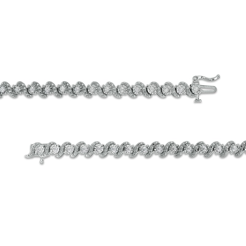 Main Image 3 of 1 CT. T.W. Diamond Alternating "S" Link Bracelet in Sterling Silver – 7.25"