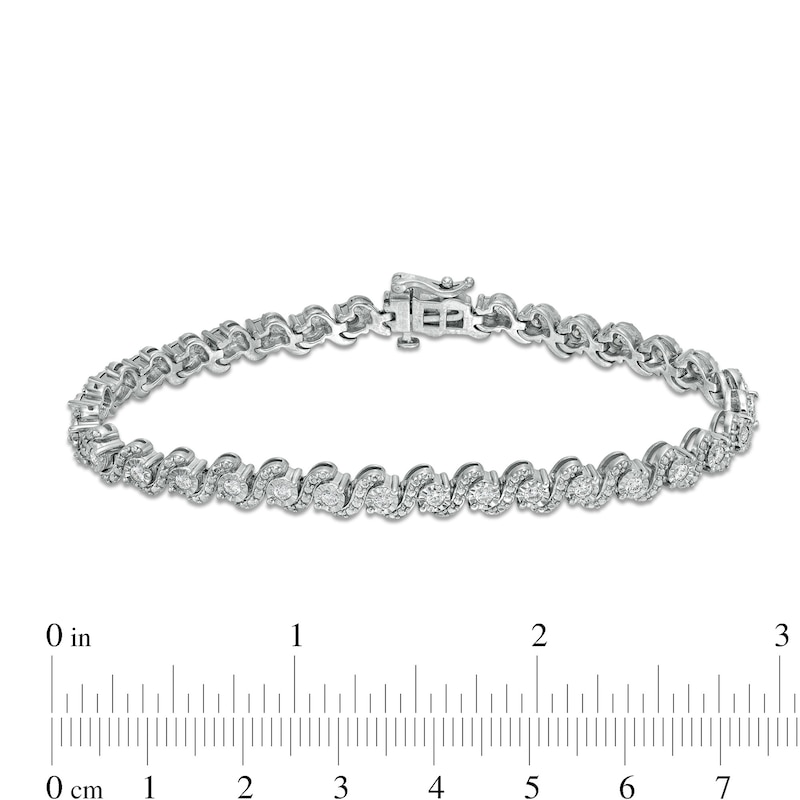 Main Image 4 of 1 CT. T.W. Diamond Alternating "S" Link Bracelet in Sterling Silver – 7.25"