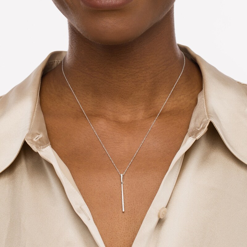 Main Image 2 of 1/6 CT. T.W. Diamond Linear Rounded Bar Pendant in 10K White Gold