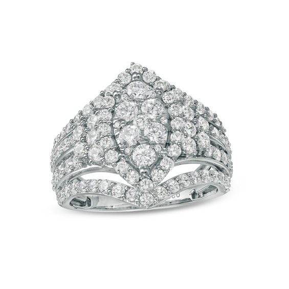 2 CT. T.w. Composite Marquise Diamond Multi-Row Ring in 10K White Gold