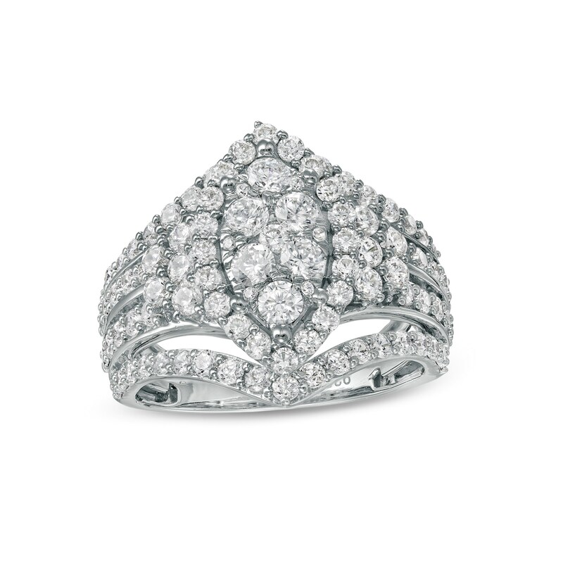 Main Image 1 of 2 CT. T.W. Composite Marquise Diamond Multi-Row Ring in 10K White Gold