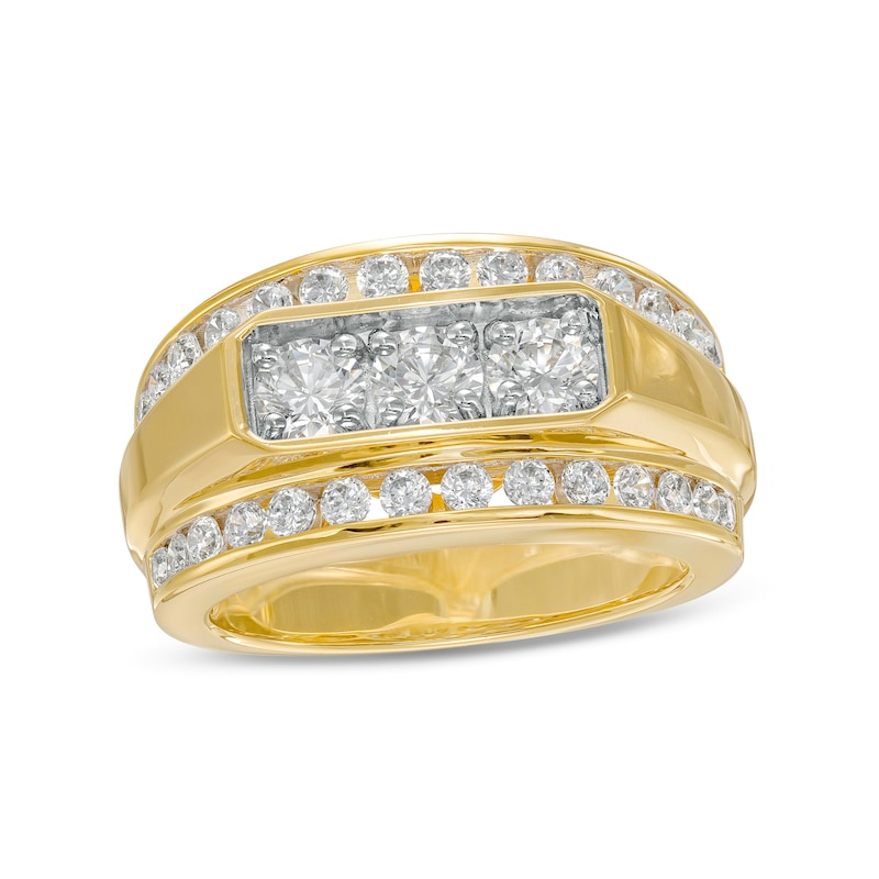 Men's 2 CT. T.W. Certified Lab-Created Diamond Border Three Stone Ring in 14K Gold (F/SI2)