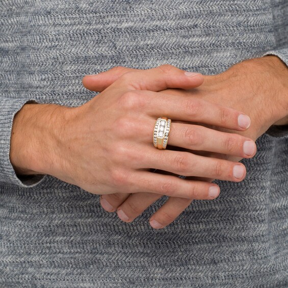 2 CT. T.w. Certified Lab-Grown Diamond Border Three Stone Ring in 14K Gold (F/Si2)