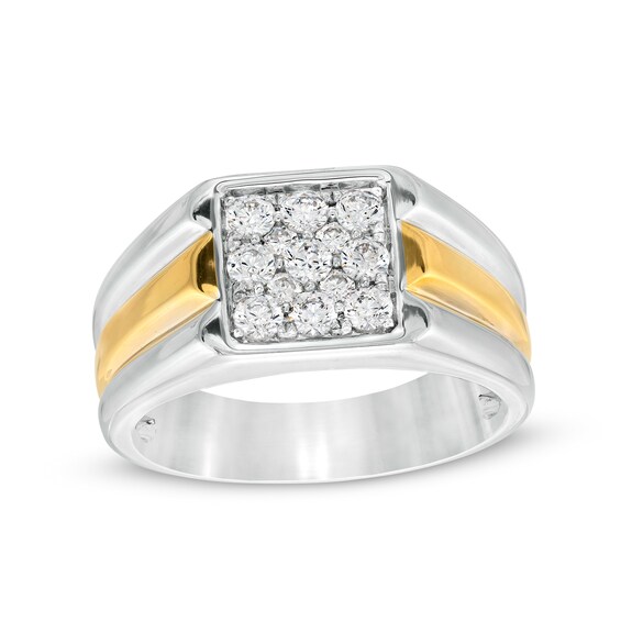 3/4 CT. T.w. Square Composite Triple Row Ribbed Shank Ring in 10K Two-Tone Gold
