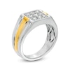 Thumbnail Image 2 of 3/4 CT. T.W. Square Composite Triple Row Ribbed Shank Ring in 10K Two-Tone Gold