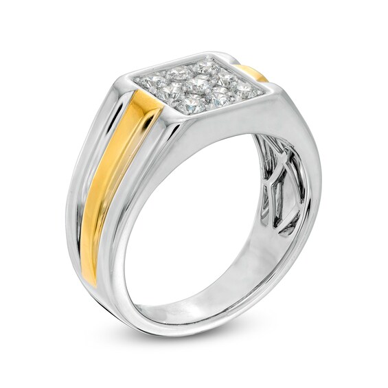 3/4 CT. T.w. Square Composite Triple Row Ribbed Shank Ring in 10K Two-Tone Gold