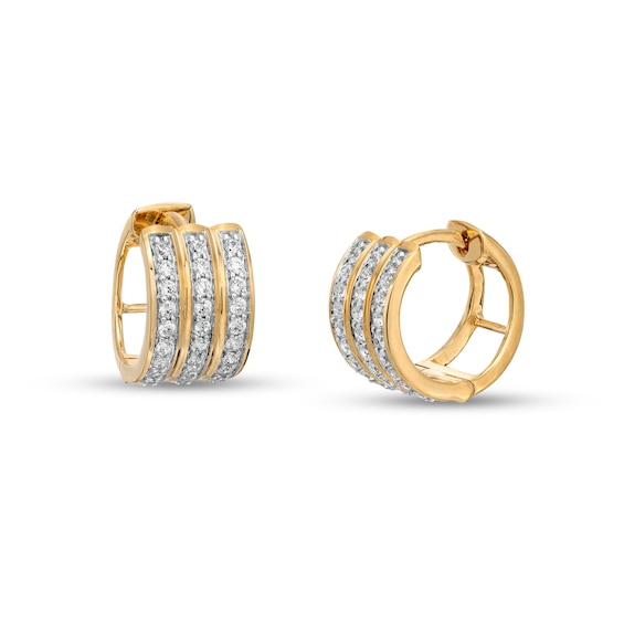 1/2 CT. T.w. Diamond Triple Row Huggie Hoop Earrings in 10K Gold
